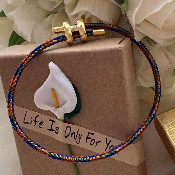 Hermès Gold H-Clasp Bracelet with Multicolor Braided Cords